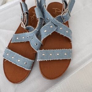 Blue Denim Sandals with Brown Soles